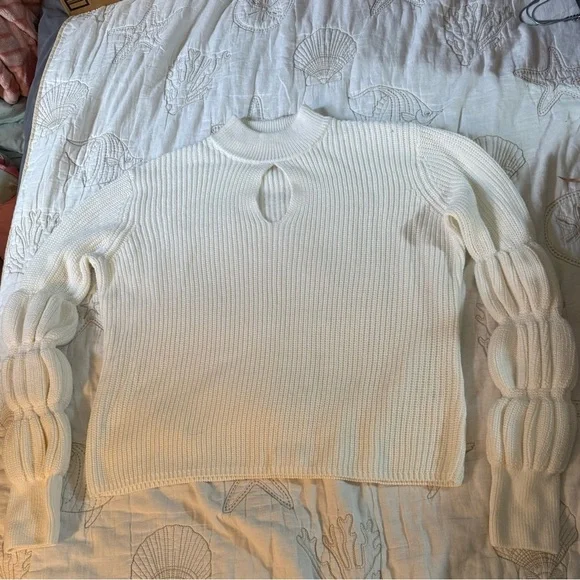 VENUS Cream Cowl Neck Sweater with Textured Sleeves - Picture 13 of 14